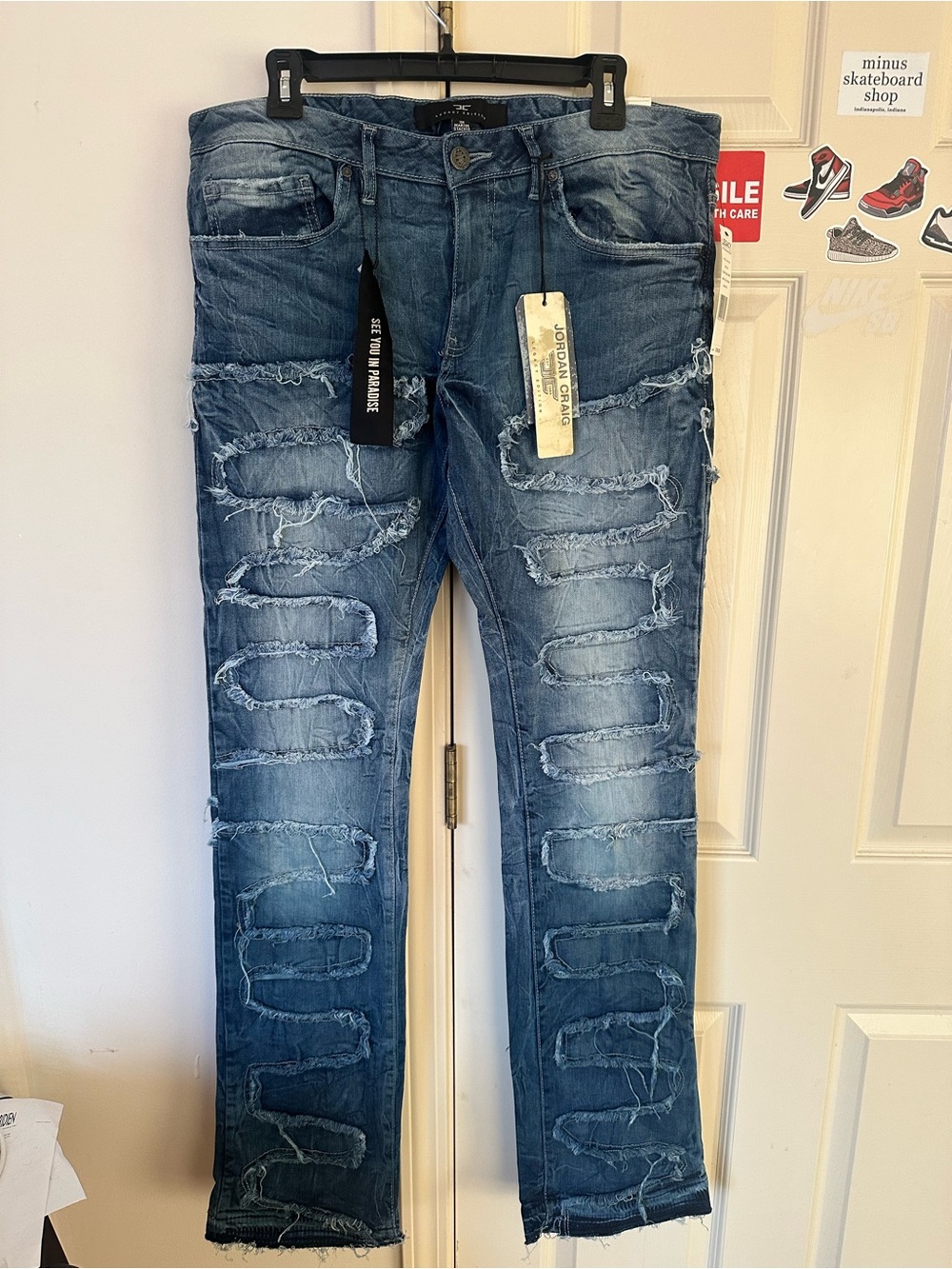 Jordan Craig Men's Distressed martin stacked blue denim Jeans size 38 brand new